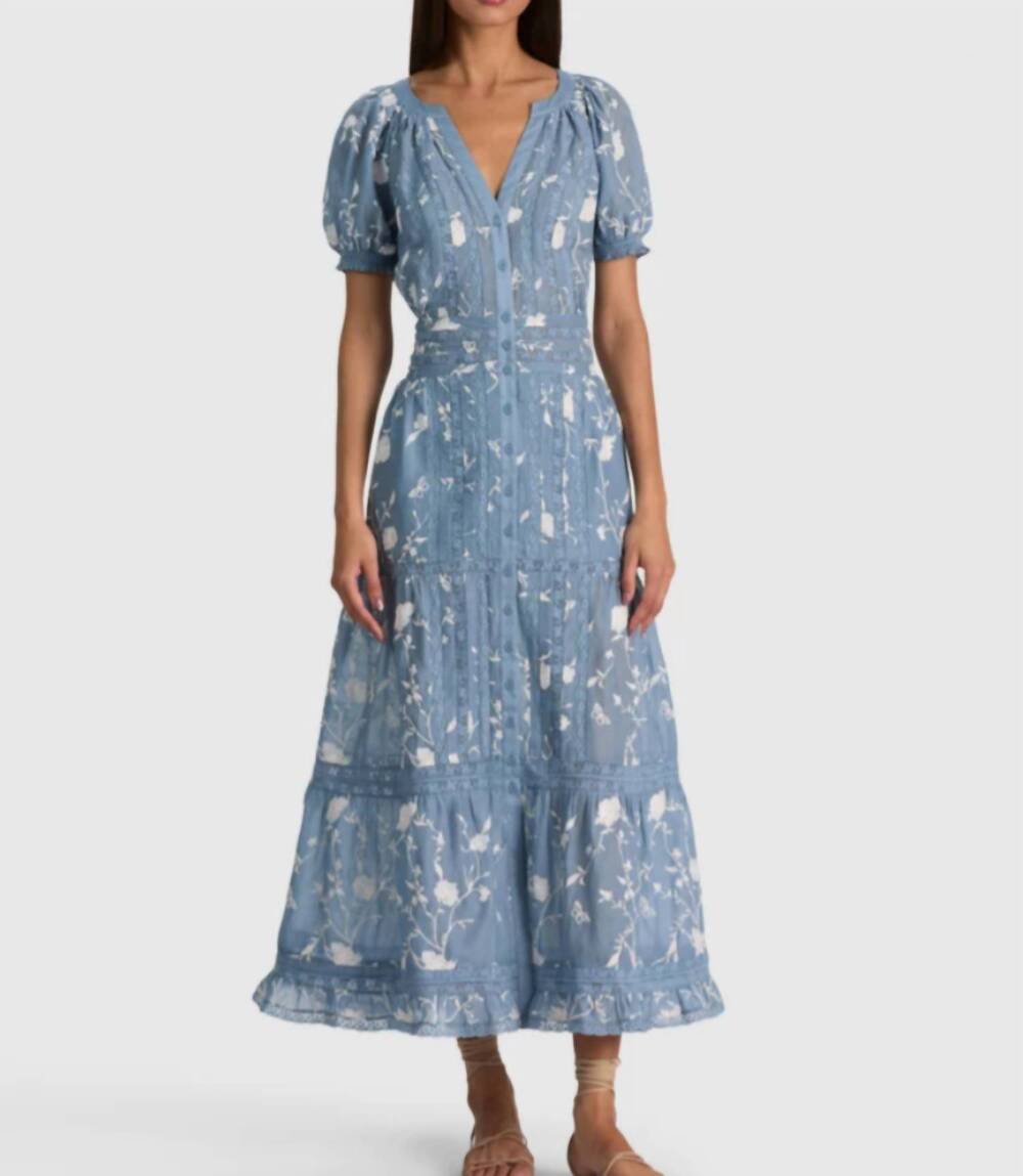 NEW ALICE + OLIVIA kathryn midi shirt dress in deep denim blue/ vanilla